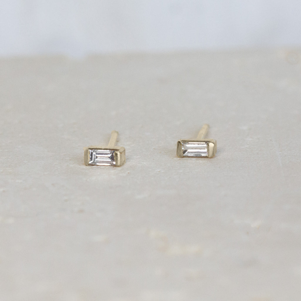Baguette Diamond Studs | 14ct Gold